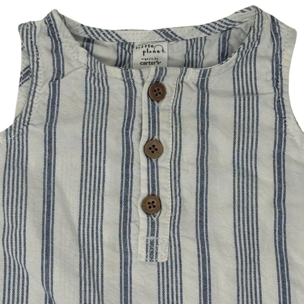 Organic by Carters Baby 6 Months Romper Bodysuit White Blue Stripes